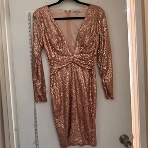 Charlotte Russe Shimmering Long Sleeve Dress in Pink